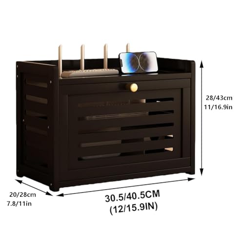 Rangement routeur bois et cache-câble pour box internet et décodeur de télévision