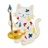 Christmas Cat Art Brooch - Creative Cat with Paint Tools Enamel Pins, 2.4in Gift for Art Teacher & Artist, B02G