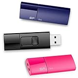 Silicon Power 8GB 3-Pack Ultima U05 USB 2.0 Flash Drive, Blue/Pink/Black (SP024GBUF2U05VCMNE)