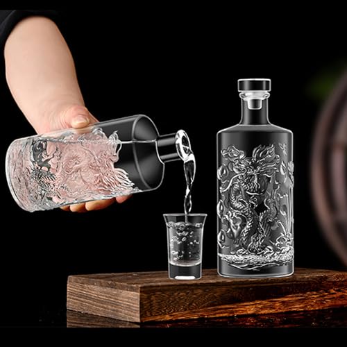 Iyunmei WHISKEY DECANTER With Stopper,Decanters For Alcohol,Bas Relief Dragon Pattern Glass Bottle500Ml,For Whiskey thumb #6