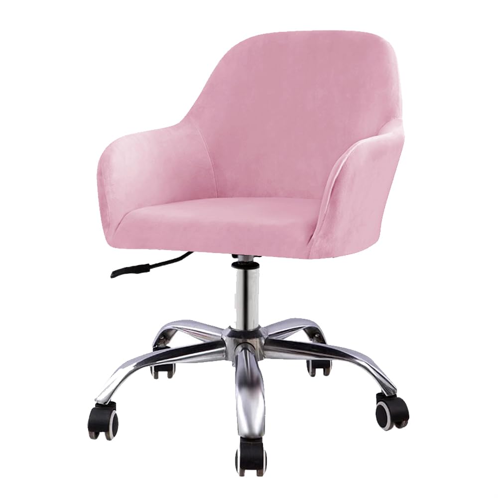 LIPOR Set of 1 Pink Office Computer Chair Cover with Arms Velvet Swivel Curved Back Chair Slipcover Armrest Chair Cover Office Chair Protector Cover for Dining Room Bedroom Home (1PCS, Pink)