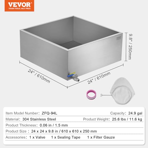Image of VEVOR Maple Syrup Evaporator Pan, 24.9 Gal, 24 x 24 x 10 Inch Maple Syrup, 304 Stainless Steel Maple Syrup Pan, Evaporator Pan with 1 Valve and 3 Heating Methods, for Home, Outdoor