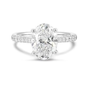 IGI Certified 3 1/4 Carat Oval Lab Grown Diamond Engagement Ring for Women – 14k White Gold Pave Band Ring for Her (G-H, VS1-VS2, 3.29 cttw) Wedding Promise Anniversary Ring Size 7
