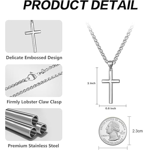 Speroto Silver Cross Necklace for Men, 925 Sterling Silver Mens Cross Pendant with Wheat Chain, Simple Jewelry Gift for Men Women2
