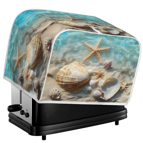 Image of Talayituse Starfish Seashell Beach Print Toaster Cover 2 Slice Wide Slot, Lightweight Bread Maker Cover Dust Protection Washable Appliance Bag, S