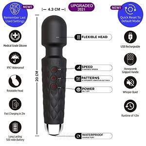 Image of Handheld Body Massager Machine,Full Body Massager,l Massager for Woman for Pain Relief. [20 pattern x 8 speeds] Flexible Neck (Black)