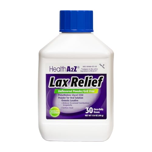 Image of HealthA2Z Lax Relief | Unflavored Powder /Grit Free | 17.9 OZ (510 g) | Polyethlene Glycol 3350, 17G | Powder for Oral Solution | Osmotic Laxative | Constipational Relief | Softens Stool (17.9 OZ)
