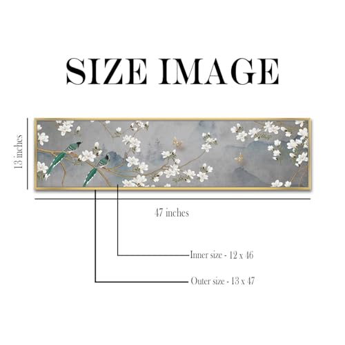 Image of White Floral Love Bird Nature Large Canvas Painting Framed Panel Wall Painting, Framed Luxury Paintings for Home Decoration, Living room, Bedroom & Office Decor - Grey, 13x47 Inch