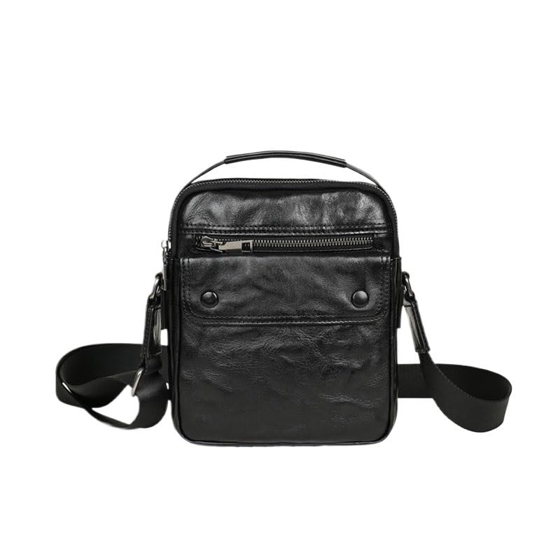 Mens Black Leather Close Fitting Crossbody Bag Single Shoulder