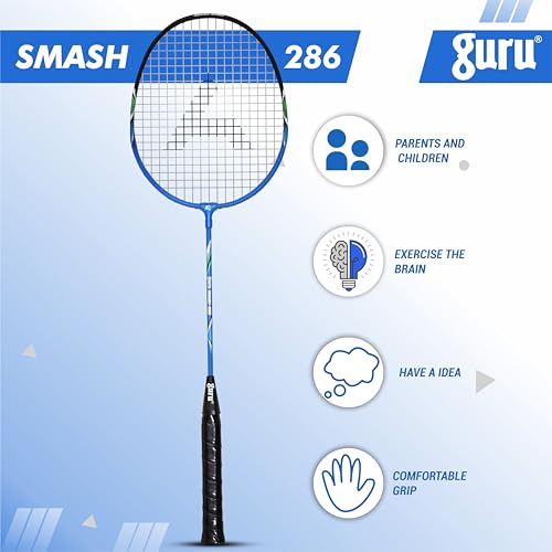 Image of GURU Smash-286 Heavy Duty Aluminium Badminton Racket Pack of 1 with Cover