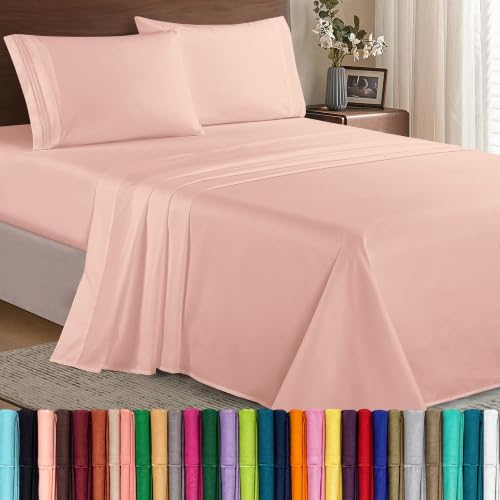 Image of Elegant Comfort Luxury 1500 Premium Hotel Quality Microfiber 4-Piece Sheet Set - Wrinkle Resistant, All Around Elastic Fitted Sheet, Deep Pocket up to 16 inch, Queen, Blush