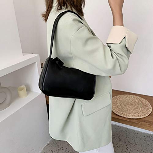 PU Leather Shoulder Bag, Retro Shoulder Bag for Women, Shiny Handbag, Retro Clutch Bag, Classic Handbag with Handle, Small Shoulder Bags, Purses for Women (Black)3
