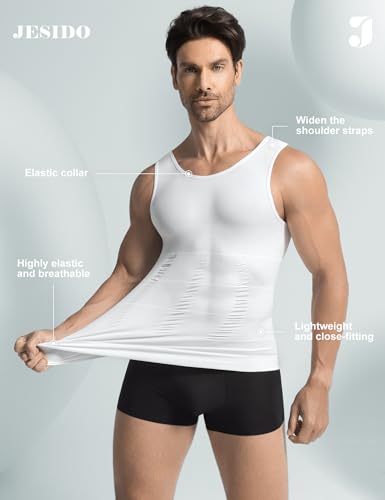 Image of 3 Pack Compression Shirt Men Body Shaper Vest Workout Tank Top | Tummy Control Slimming Undershirts,Gym Shapewear for Mens,Hides Man Boobs