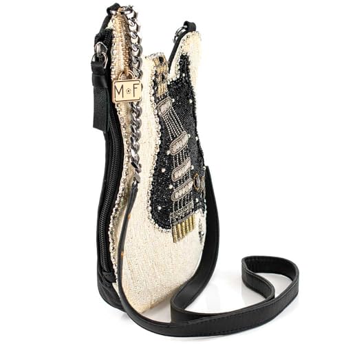 Mary Frances Fend for Yourself Beaded Crossbody Handbag Clutch Guitar Novelty Evening Purse, Ivory/Black3