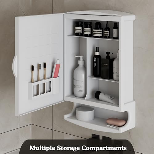Image of GLOXY Premium ABS White Bathroom Cabinet with Mirror - 6in1 Multipurpose Washroom Cabinet Storage to Keep Toiletries Well Organised -Smart Ultra Clear Wall Mount Mirror Box for Bathroom