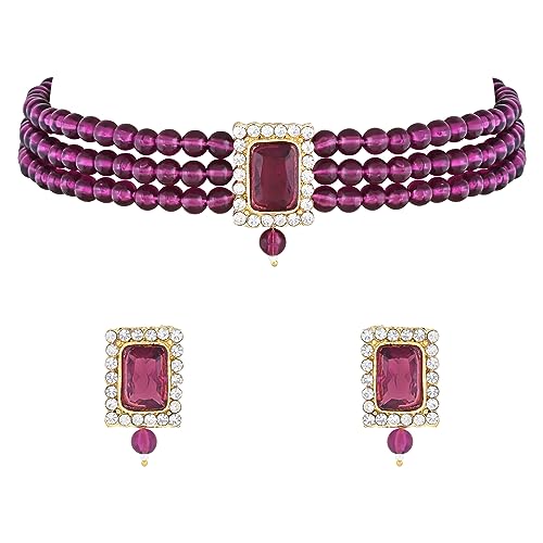 I Jewels Gold Plated Traditional Stone Pearl Choker Necklace Jewellery Set For Women/Girls