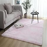 Highdi Tapis de Salon à Poils Longs Bleu Tapis Doux et Moelleux Grand Tapis Tapis de Chambre Antidérapant Confortable Tapis Shaggy pour Chambre Salon Couloir, Moderne Nordic (50x200cm,Rose Clair)