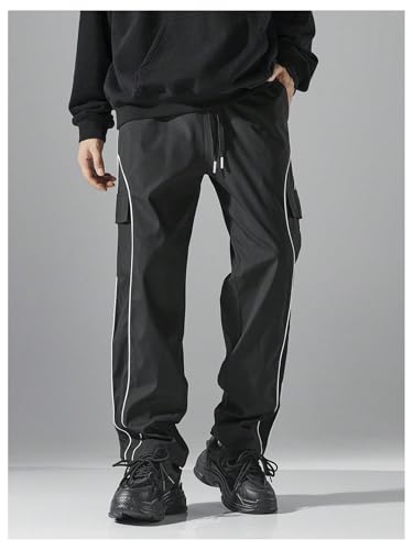 GORGLITTER Men's Baggy Cargo Pants Contrast Piping Y2k Joggers Track Pants with Pockets2
