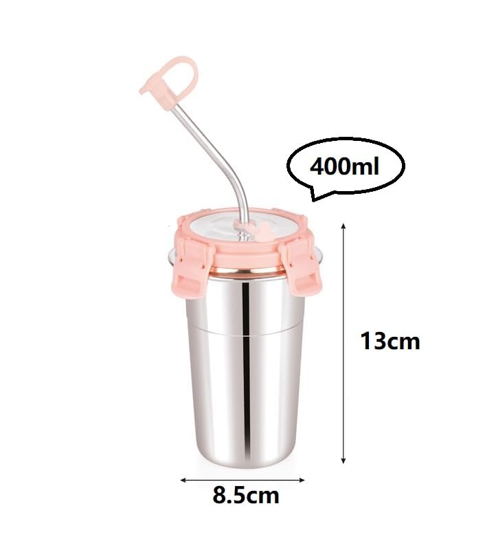 Image of Stainless Steel Fusion Glass Tumbler with Stainless Steel Metal Straws and Cleaning Brush with Steel Lid (SIP Easy (2) 400ML)