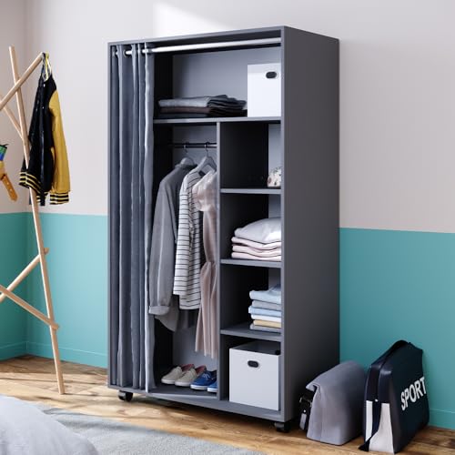 Vicco Armadio Multifunzione Grigio 100 X 168 Cm Con Rulli - 2