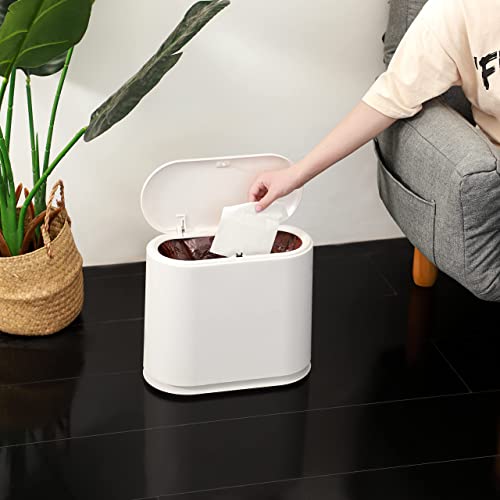 Cq Acrylic 12 Liter Rectangular Plastic Trash Can Wastebasket With Press Type Lid,3.17 Gallon Dog Proof Garbage Container Bin For Bathroom,Powder Room,Bedroom,Kitchen,Craft Room,Office White #TOP3