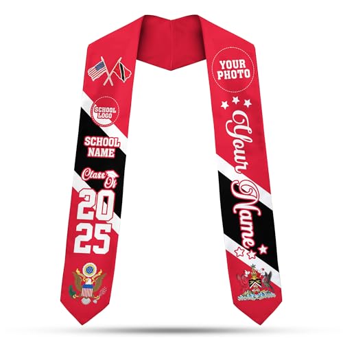 MonkeyVan Personalized Trinidad and Tobago Flag Graduation Sash, Custom Trinidad Graduation Stole, Trinidad & Tobago Stole 2025 TN9