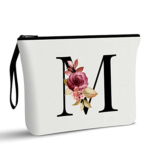 Vavabox A-Z Personalized Makeup Bag, Birthday Mom, Gifts for Best Friend, Bride Bridesmaid Cosmetic bag (A, White)