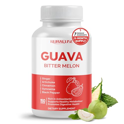 NURAFUSE Guava Extract & Bitter Melon Rich in Antioxidants Supports Healthy Metabolism & Digestive Health with Ginger Artichoke Cinnamon Gymnema & Black Pepper 150 Capsules