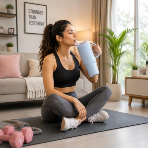 Image of 1800ML Large Capacity Plastic Tumbler with Handle & Straw | BPA Free Reusable Water Cup | Leak-Resistant Flip Lid | Water Bottle for Gym, Office, Travel, College & Home | (Multicolor)