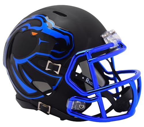 Boise State Broncos Matte Black with Chrome Blue Mask Revolution SPEED Mini Football Helmet - New in Riddell Box