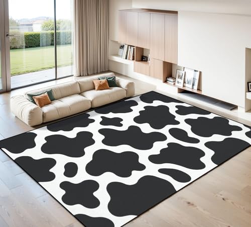 9x12 Area Rugs for Living Room Black White Cow Print