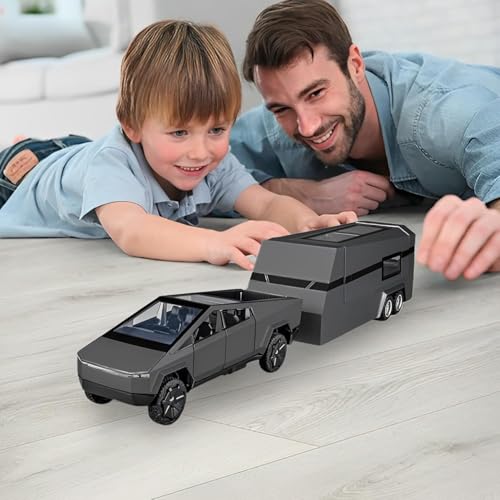 Image of Sky Tech Tesla Cyber Truck Pickup Trailer RV with Motorcycle 1:32 Model Car Alloy Metal Pull Back Die-cast Car Metal Toy car Openable Doors & Light Music Best Gifts Toys Kids【Colors as Per Stock】