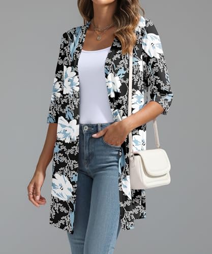 Image of YSYOKOW Womens Open Front Long Cardigan 3 /4 Sleeve Lightweight Knit Cardigan Casual Layering Spring Summer