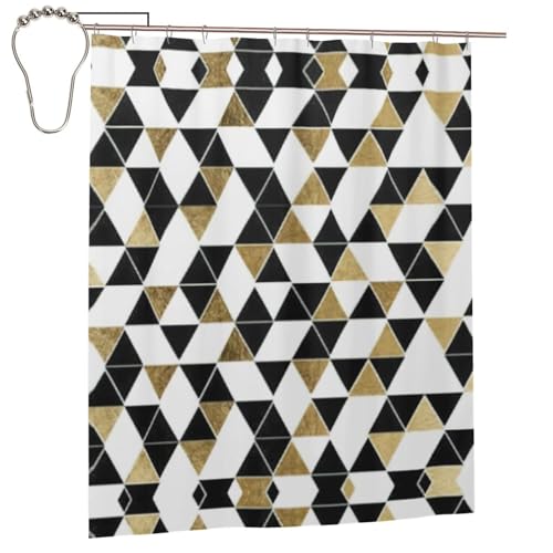 RRhgipp Rideau de douche moderne en lin avec motif triangles Noir/blanc 152,4 x 182,9 cm