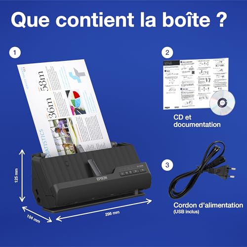 Epson ES C320W Scanner à feuilles Recto verso A4Legal 600 dpi x 600 dpi Chargeur automatique de documents 20 feuilles jusqu'à 3500 pages par jour USB 2.0 Wi Fi n - vue 6