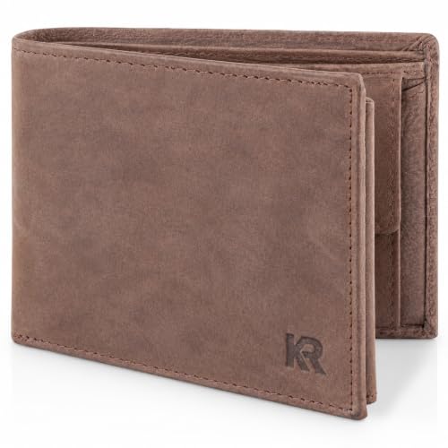 KRONIFY Leder Geldbörse Herren I Echtleder Portmonee Herren I RFID Schutz I Querformat I Herren Geldbörse mit Münzfach I 13 Kartenfächer I Geldbeutel Herren I eleganter Box (Muskat)