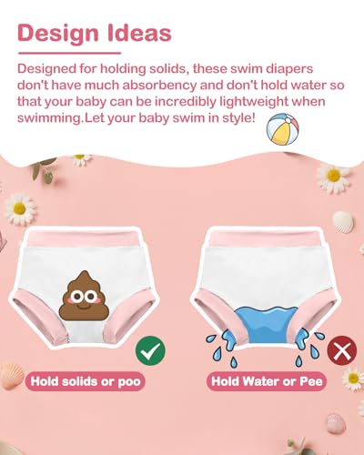 Image of ALVABABY 3 Pack Reusable Baby Girls Swim Diapers UPF 50+ Washable Toddler Beach Diapers