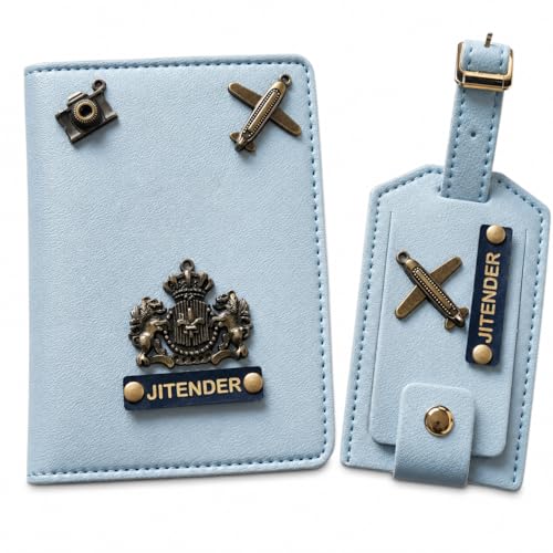 Image of Eco Leather Unisex Passport Cover and Luggage Tags (Sky Blue)