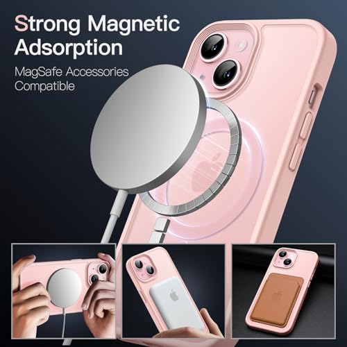 Image of JETech Magnetic Cover Case for iPhone 15 6.1-Inch Compatible with MagSafe, Translucent Matte Back Slim Shockproof Phone Cover (Pink Back) | Compatible with MagSafe, Translucent Matte Back, Slim Shockproof Protection