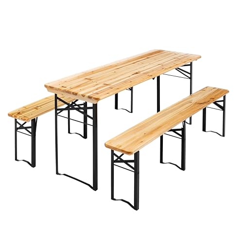 MobEventPro - Juego de cervecería para mesa y 2 bancos plegables de madera, 180 cm