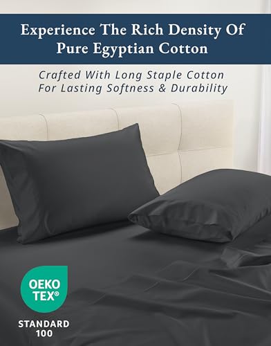 Image of LANE LINEN 100% Cotton Queen Sheet Set Sateen Weave - Moonless Night | Queen Size Cotton Sheets - 4-Piece Set, For Guests And Everyday Use, For A Silky Hotel-Style Bed, Luxe Sheen, Plush