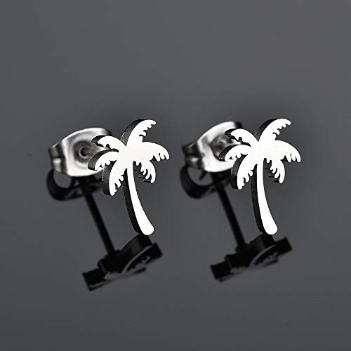 Ruizhen Stainless Steel Tiny Beach Palm Tree Stud Earrings(Silver) #TOP4