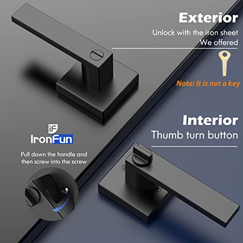 Ironfun Privacy Black Interior Door Handles For Bedroom/Bathroom 8-Pack, Black Door Knobs Interior Lock, Modern/Commercial/Square/Heavy Duty Door Levers 2.08Lb One Pack #TOP2
