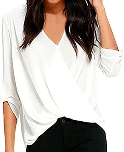 Shawhuwa Womens Sexy Chiffon V Neck Ruffle Loose Fit Blouse Top Shirts