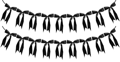 Image of 2pcs Bow Garland Banner Ribbon Bow Party Decorations for Baby Shower Decor Tying The Knot Girls Bow Coquette Birthday Party Decoration (Black)