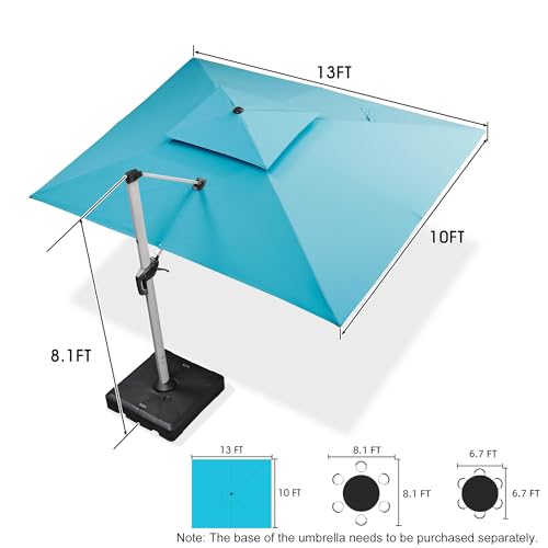 PURPLE LEAF 10' X 13' Patio Umbrella Outdoor Rectangle Umbrella Large Cantilever Umbrella Windproof Offset Heavy Duty Sun for Garden Deck Pool Patio, Turquoise Blue - Image 9