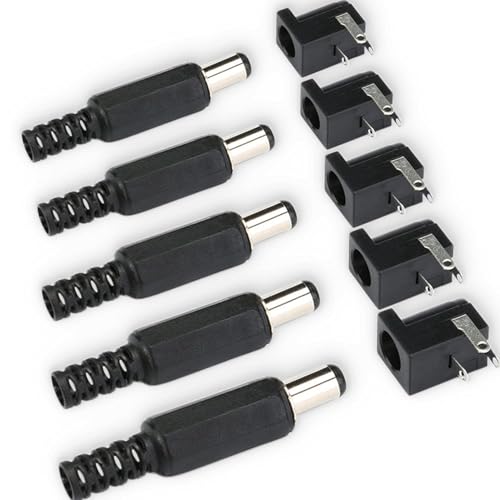 Image of PCB Mountable Power Supply Jack DC Socket Connector (5.5 X 2.1 mm) Male PIN Female 24V, 12V, 9V, 5V Plug Connectors for Students DIY LED Electronic Projects, Developers (10 Male + 10 Female)