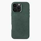 ALTRAALMA Alcantara Full-Wrap Phone Case for iPhone 16 Pro Max, Compatible with Mag-Safe Wireless Charging, Handmade Full-Wrap Italian Synthetic Suede Cover (Forest Green)