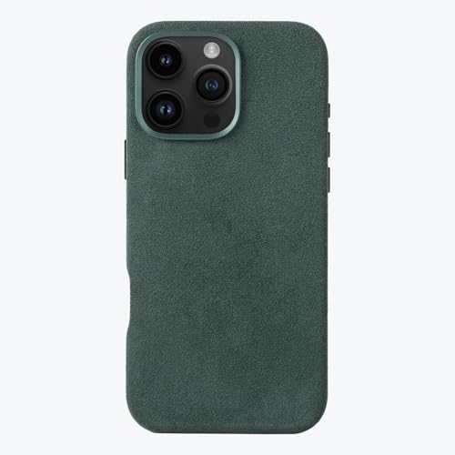 ALTRAALMA アルカンターラ 電話ケース iPhone 16 シリーズ用,手作りの完全に包まれた合成スエードカバー,Mag-Safeワイヤレス充電対応(for iPhone 16 Pro Max,フォレストグリーン)