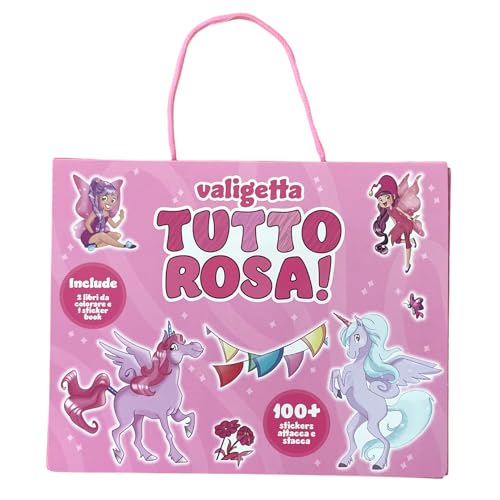 EURO PUBLISHING - Valigetta Tutto Rosa - cm 26,5x21,5 (include 2 libri da colorare+1 sticker book+100 stickers attacca e stacca)